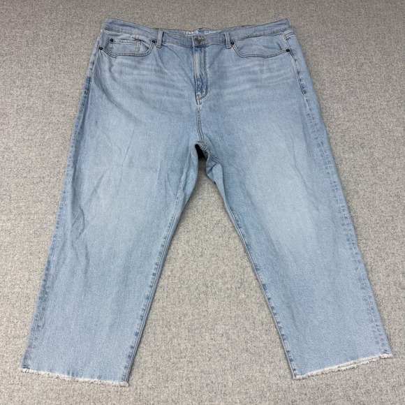 torrid Denim - Torrid High-Rise Ankle Crop Jeans Size 24 Blue Light Wash Raw Hem Stretch Denim